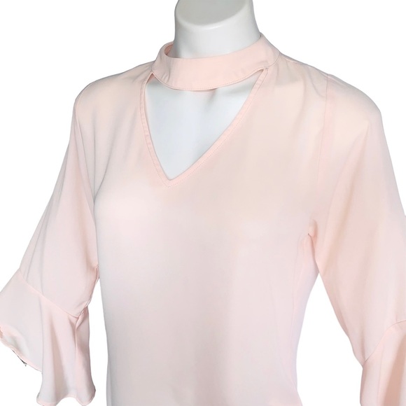 Veronica M. Cut Out Choker Style Blush Bell Sleeve Blouse - Picture 3 of 11